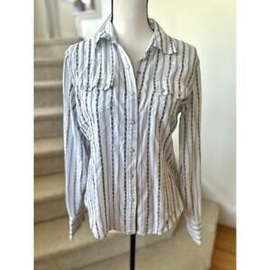 Vintage Ralph Lauren White & Navy Stripe Pearl Snap Button Down